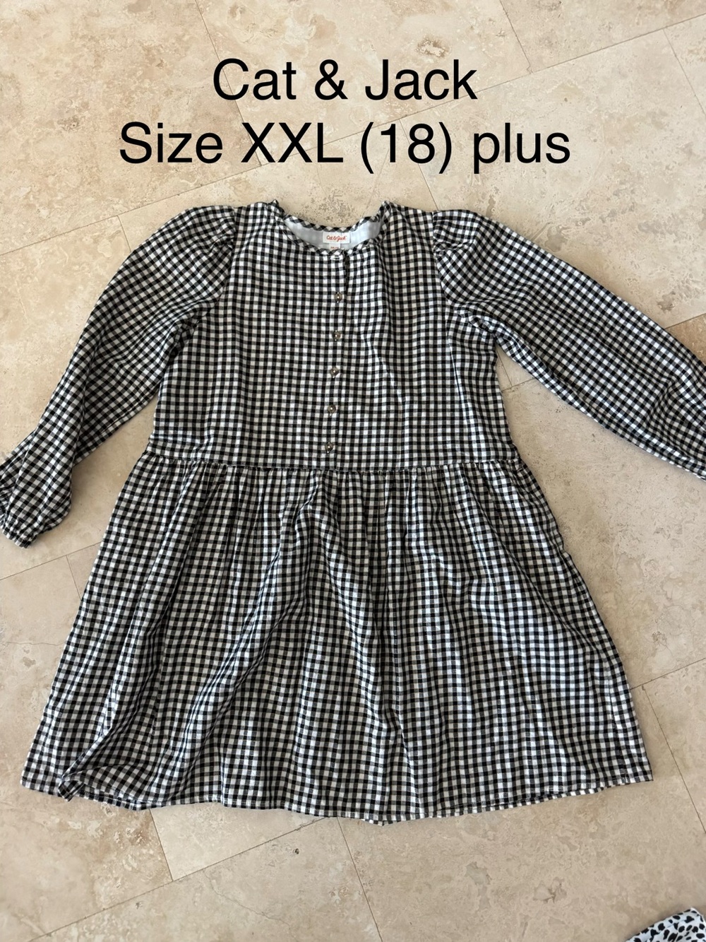 Cat & Jack Black and White Gingham Long-Sleeve Dress